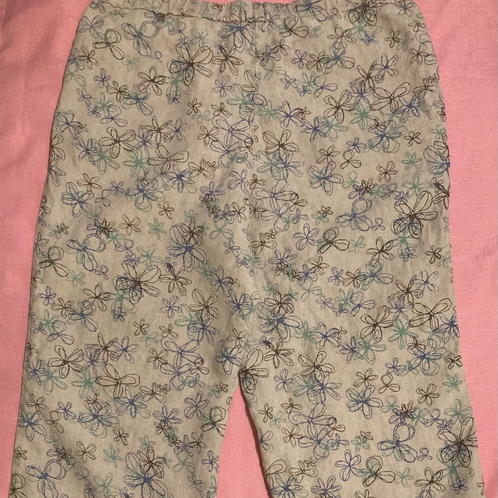 J Jill Floral Linen Capri Pants Size Small Vacation Resort Wear Natural Casual